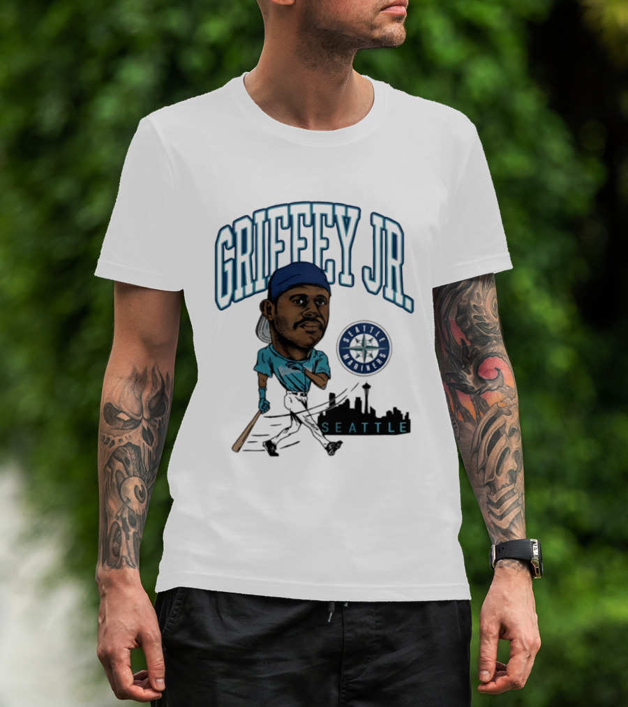 Seattle Mariners Griffey Jr. Skyline Caricature T-Shirt