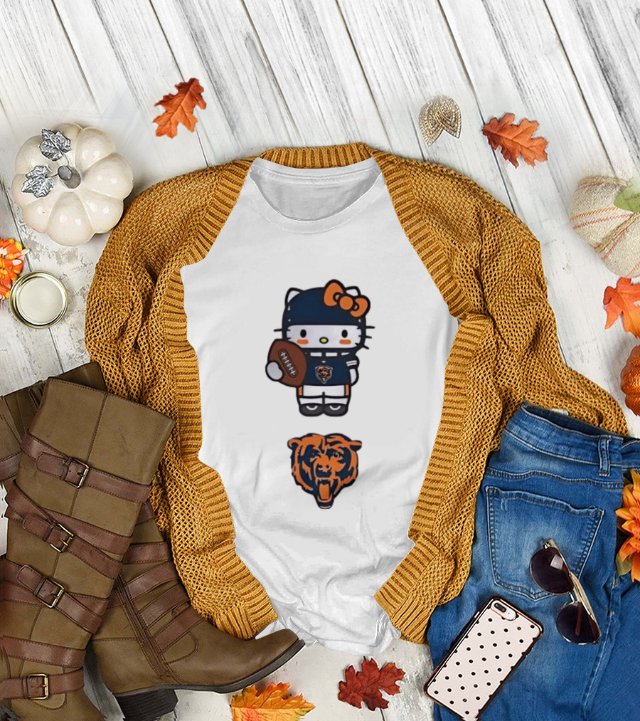 Hello Kitty Bears Football with Chicago Bear Head T-Shirt