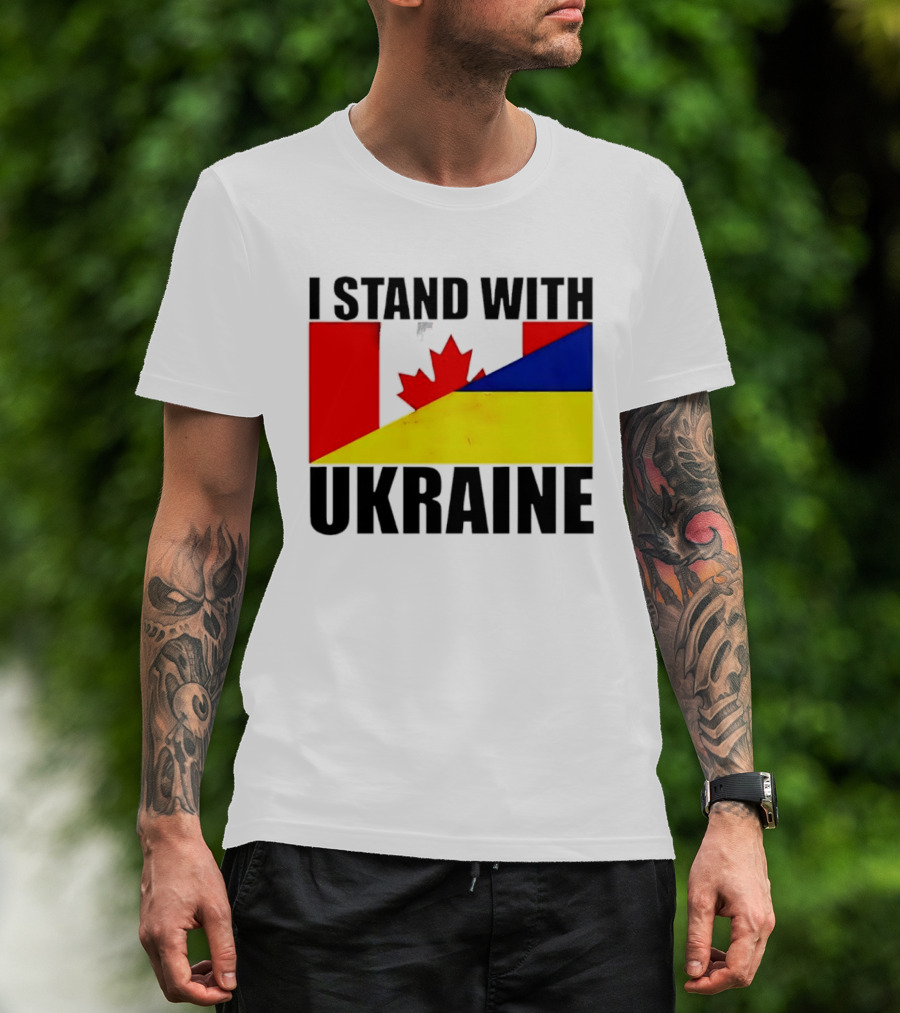 I Stand With Ukraine Canada Flag Maple Leaf Yellow Blue T-Shirt