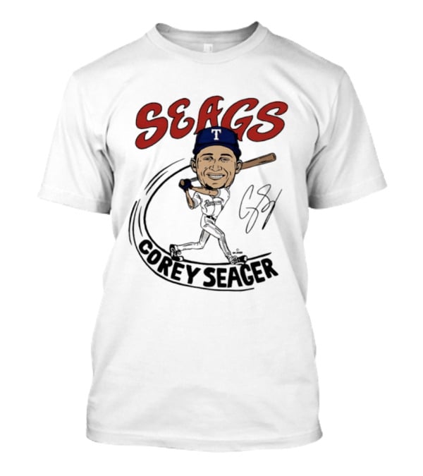 Seags Corey Seager Texas Rangers Slugger Swing Caricature T-Shirt