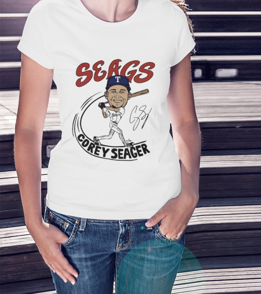 Seags Corey Seager Texas Rangers Slugger Swing Caricature T-Shirt