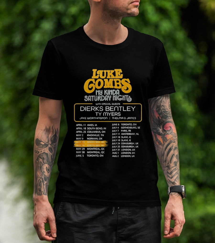 Luke Combs My Kinda Saturday Night Tour 2026 Green Bay Featuring Dierks Bentley T-Shirt