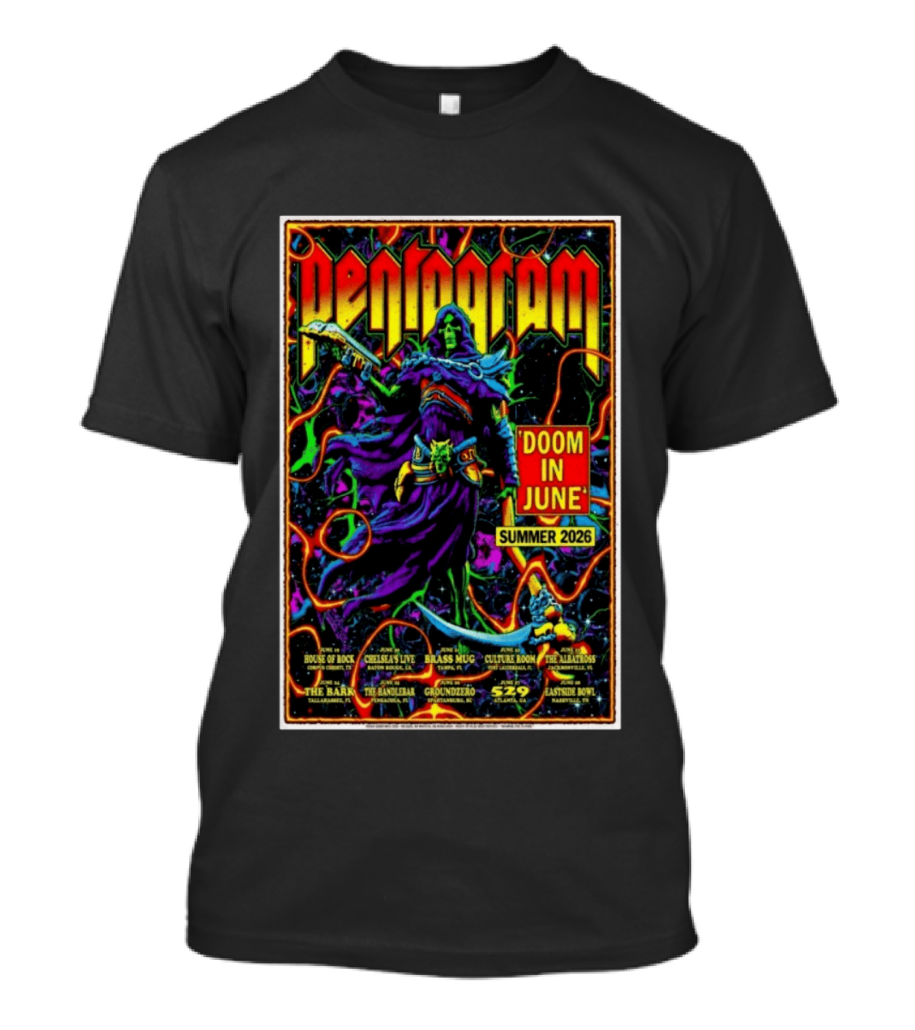 Pentagram Doom In June Summer 2026 Tour House Of Rock Chelsea's Live Brass T-Shirt