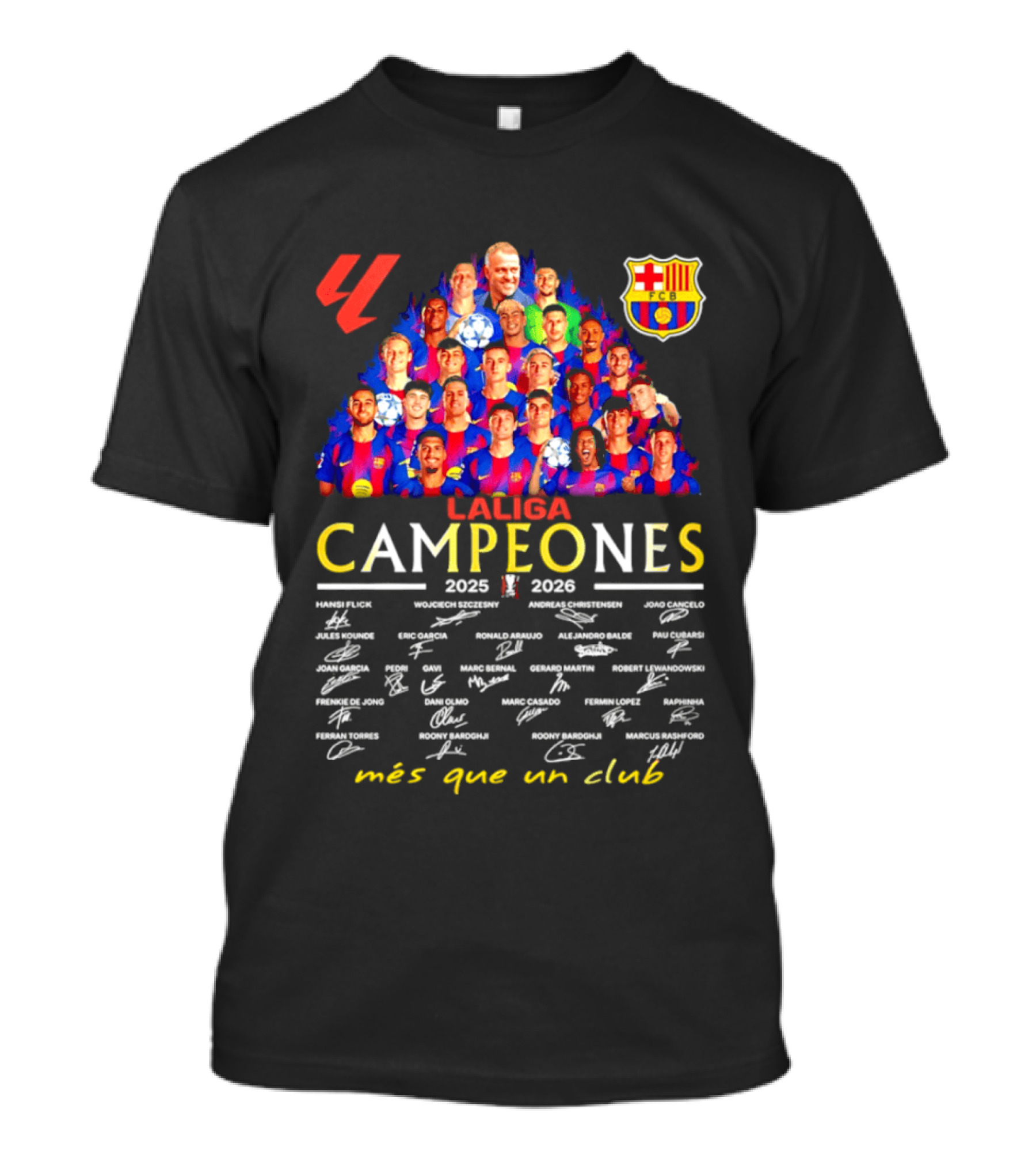 FC Barcelona LaLiga Campeones 2025 2026 Más Que Un Club Signatures T-Shirt