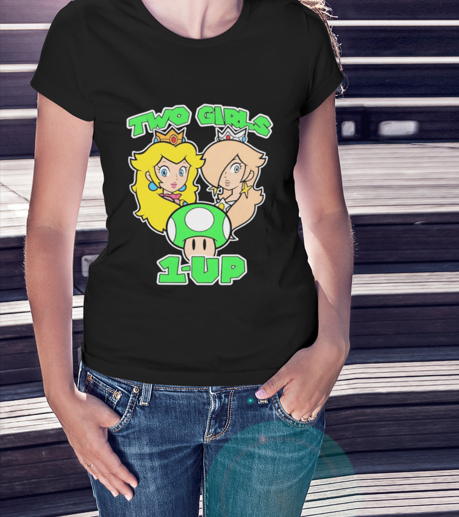Two Girls 1 Up Mushroom Princesses Gaming T-Shirt