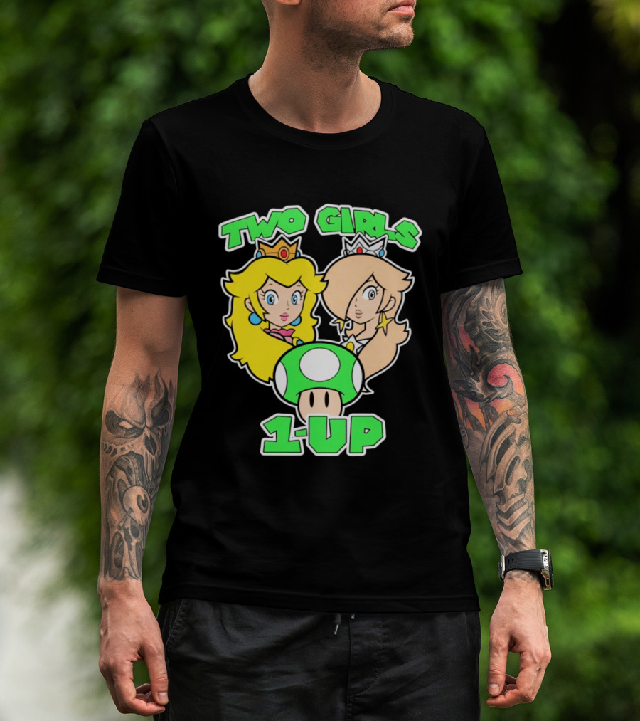 Two Girls 1 Up Mushroom Princesses Gaming T-Shirt