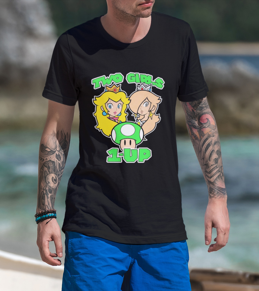 Two Girls 1 Up Mushroom Princesses Gaming T-Shirt