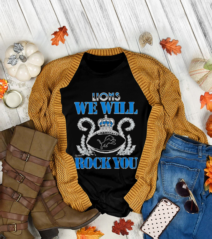 Lions We Will Rock You Queen Crest Football T-Shirt