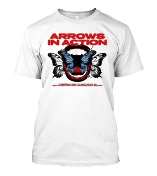 Arrows In Action Red Text Blue Butterfly T-Shirt