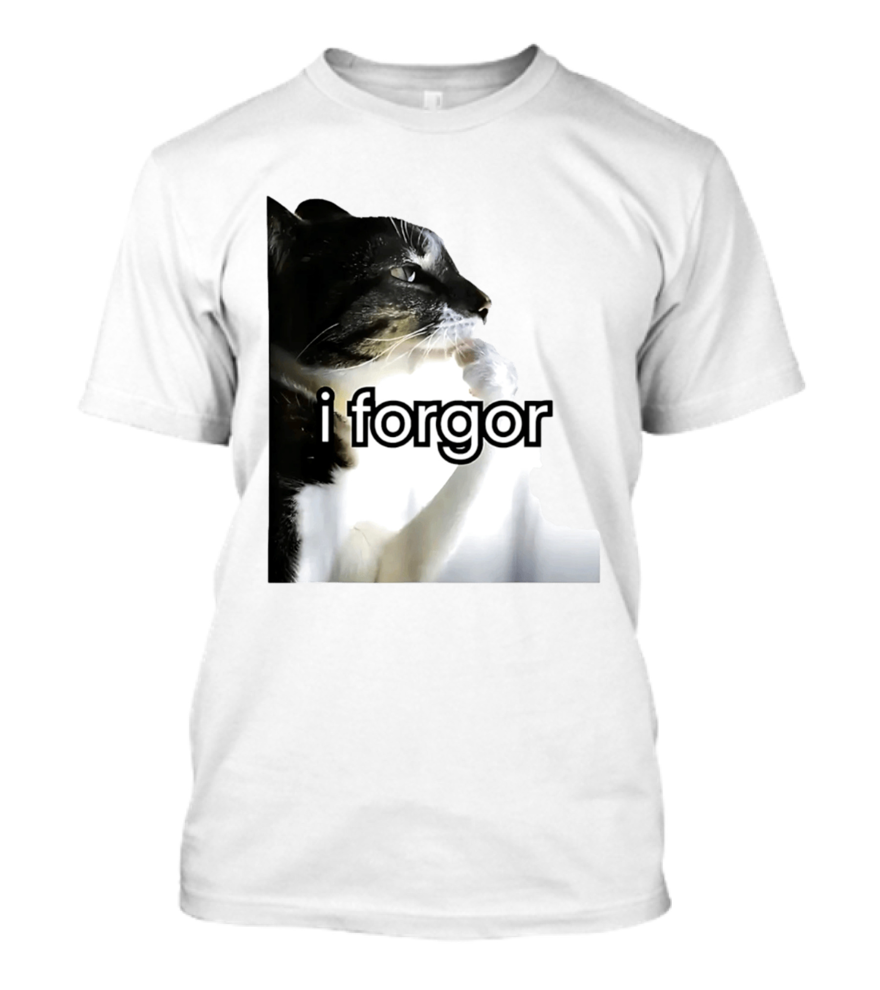 Cat I Forgor Meme Digital Image Paw Licking Pensive Moment T-Shirt