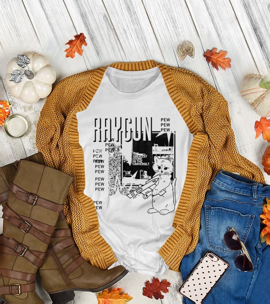 Raygun Cat Pew Pew Galactic Space Adventure T-Shirt