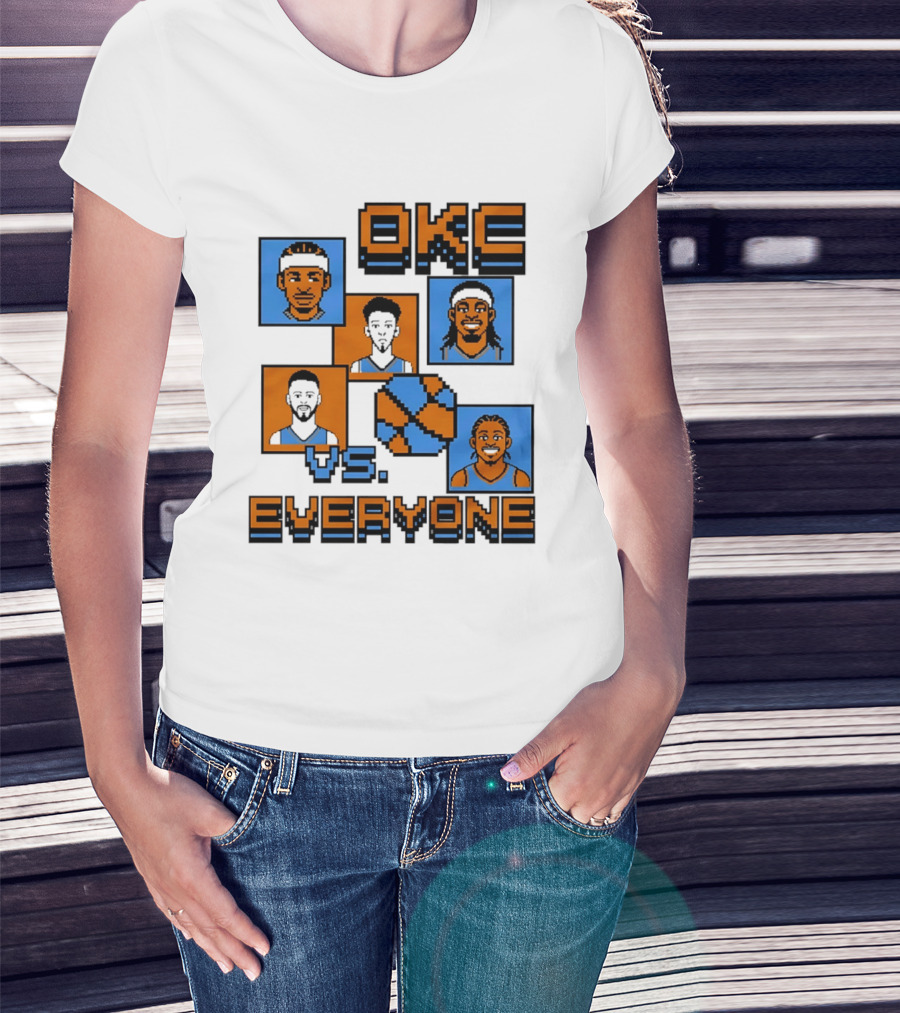 Oklahoma City Thunder OKC Vs Everyone 8 Bit Basketball Pixel Art Characters T-Shirt
