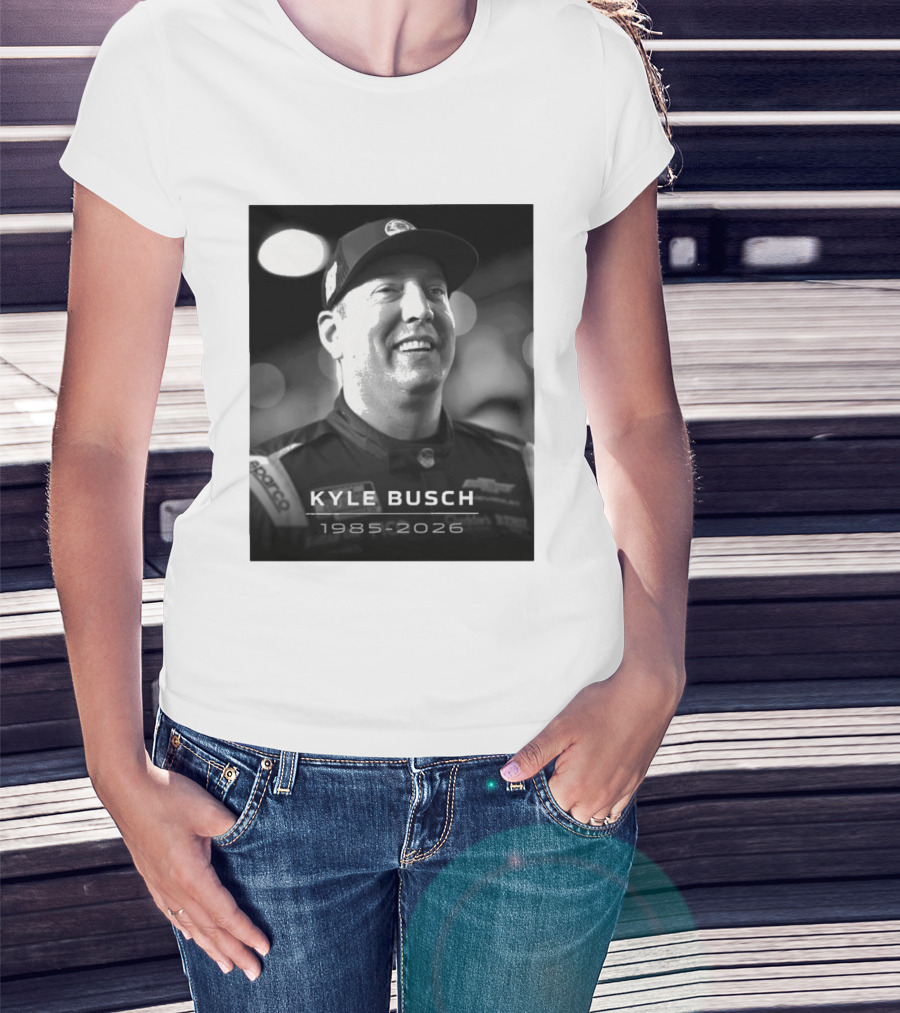 Kyle Busch 1985 2026 Racing Tribute Black And White T-Shirt