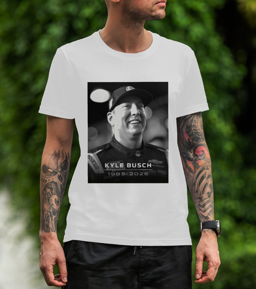 Kyle Busch 1985 2026 Racing Tribute Black And White T-Shirt