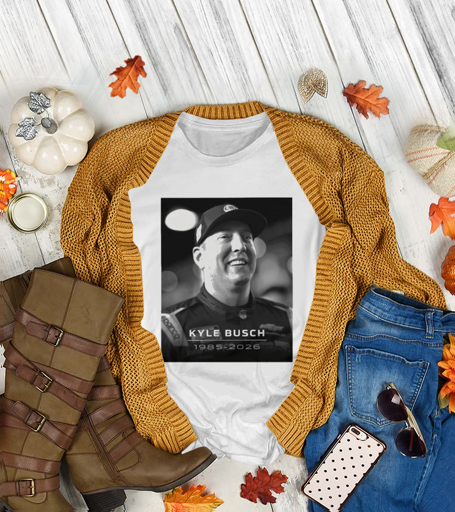 Kyle Busch 1985 2026 Racing Tribute Black and White T-Shirt