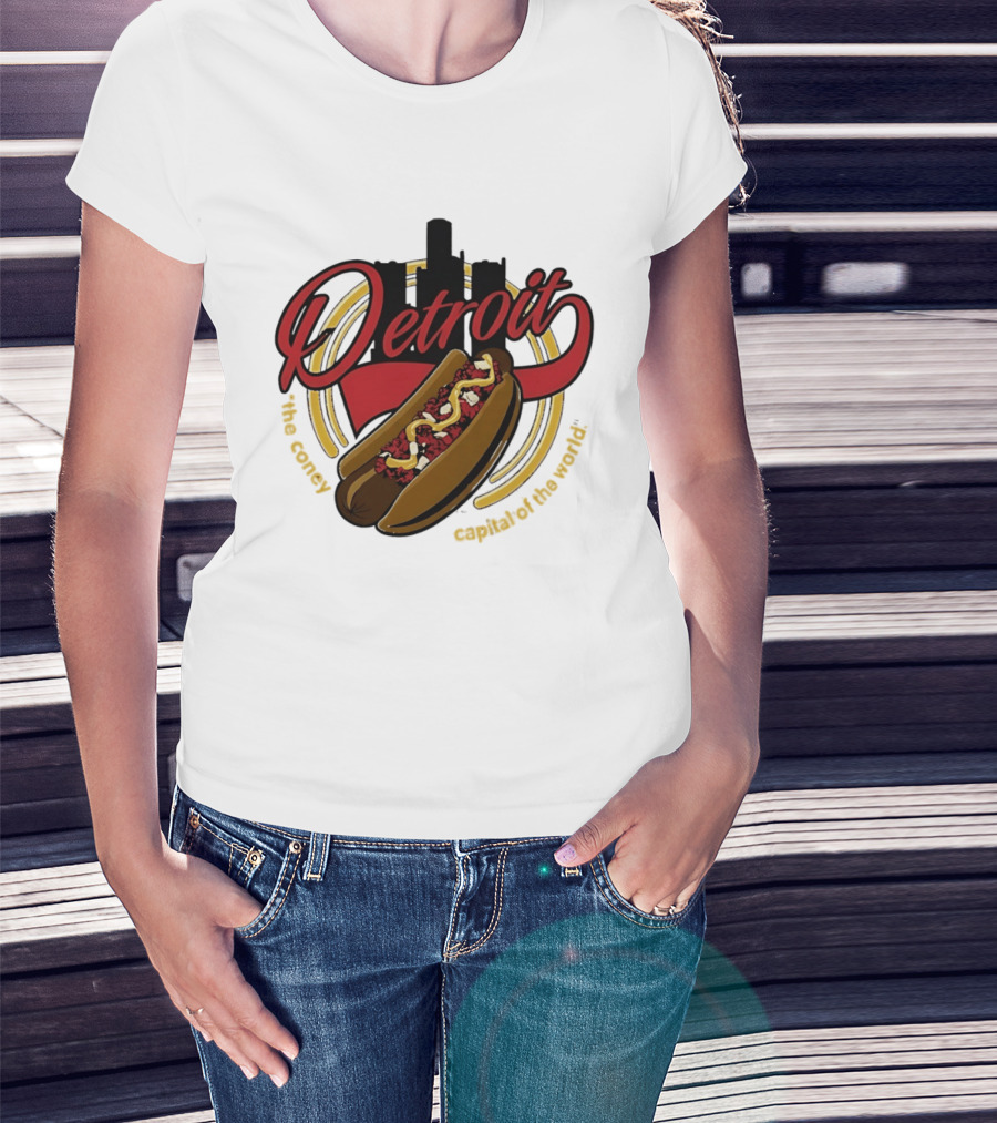 Detroit The Coney Capital Of The World Hot Dog Skyline T-Shirt