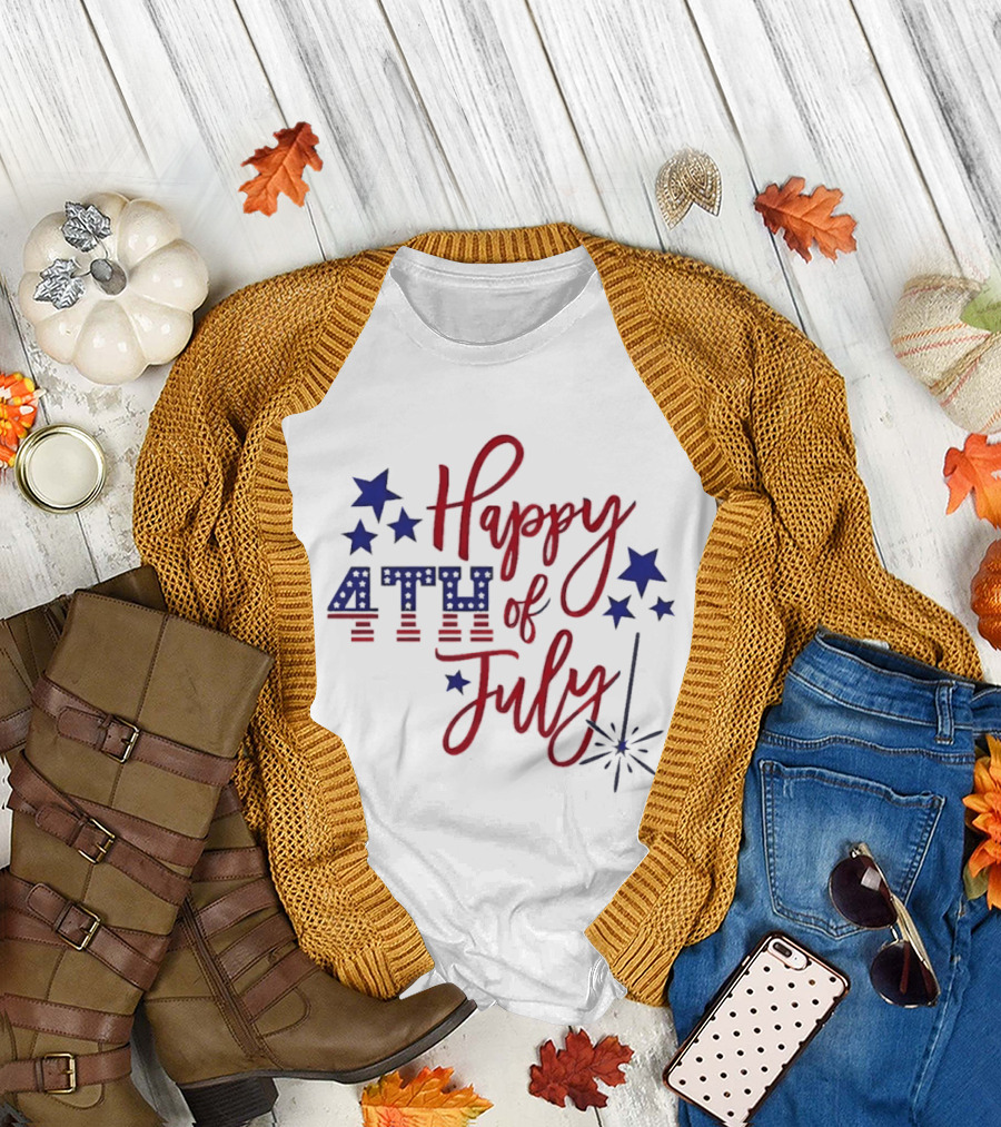 Happy 4th of July Patriotic Stars Firework Celebration T-Shirt