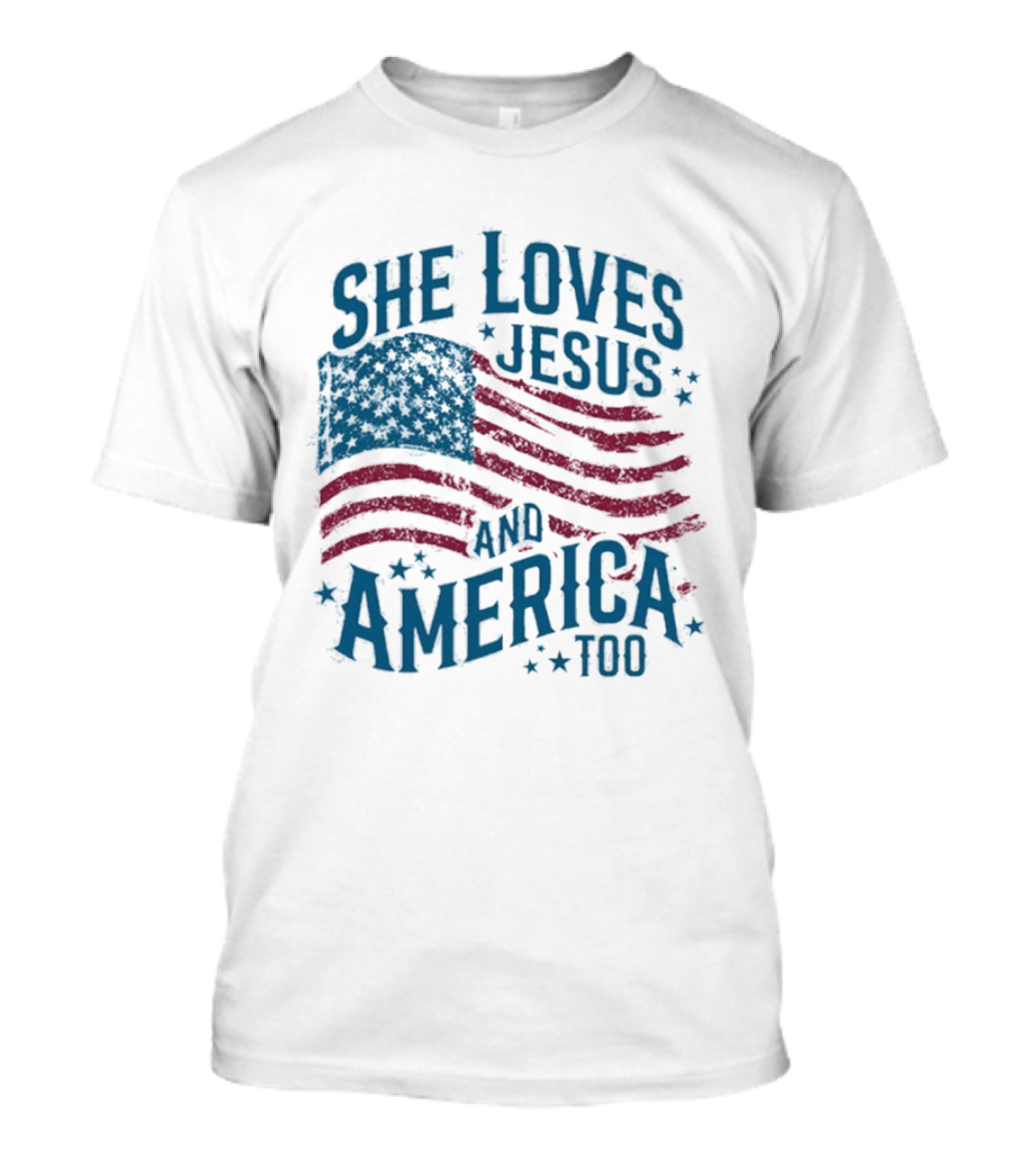 She Loves Jesus And America Too Patriotic Flag Stars T-Shirt