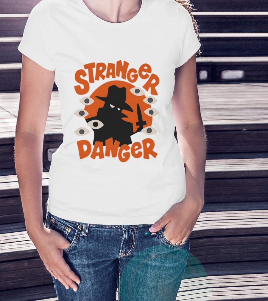 Stranger Danger Mysterious Figure Holding Knife Surrounded By Ing Eyes T-Shirt