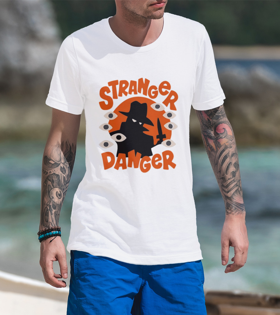Stranger Danger Mysterious Figure Holding Knife Surrounded By Ing Eyes T-Shirt