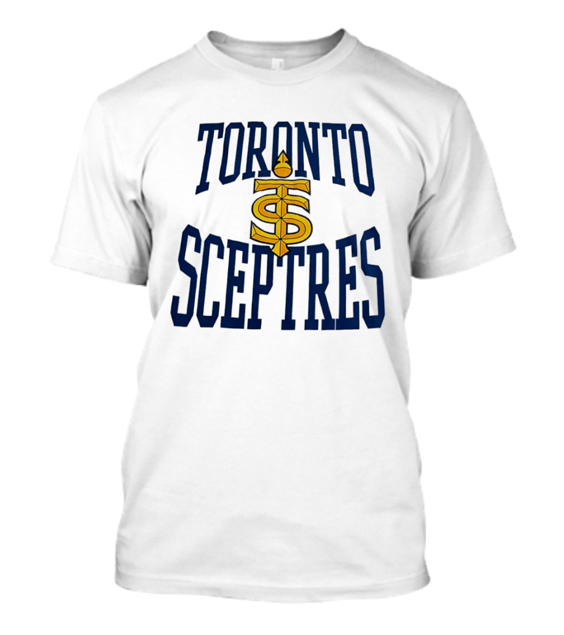Toronto Sceptres Sports Team Logo Icon With Gold Emblem And Blue T-Shirt