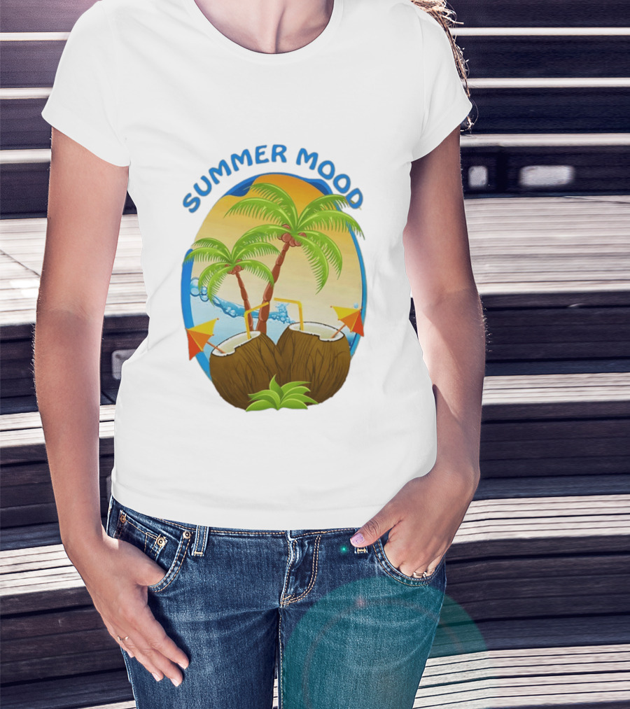 Summer Mood Tropical Palm And Coconut Drink Fiesta T-Shirt