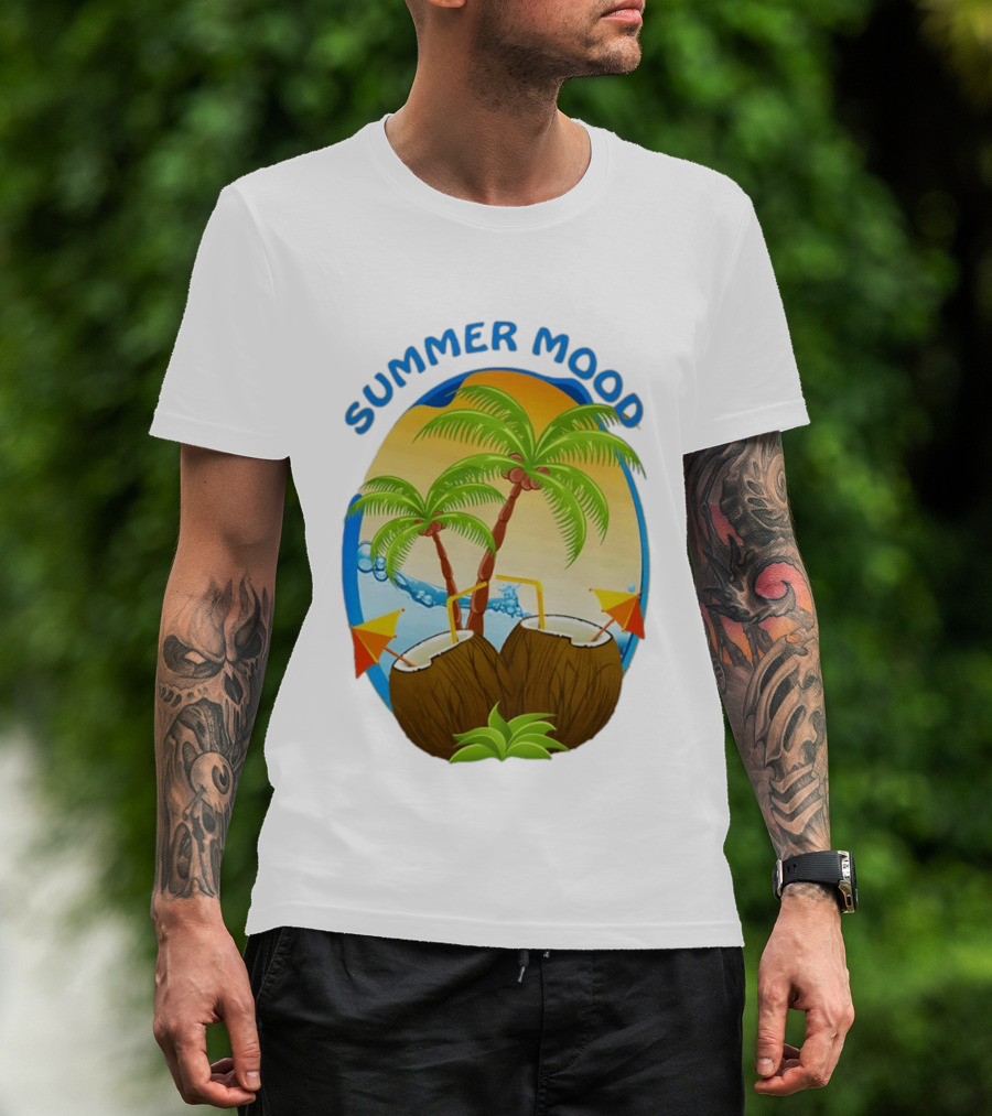 Summer Mood Tropical Palm And Coconut Drink Fiesta T-Shirt