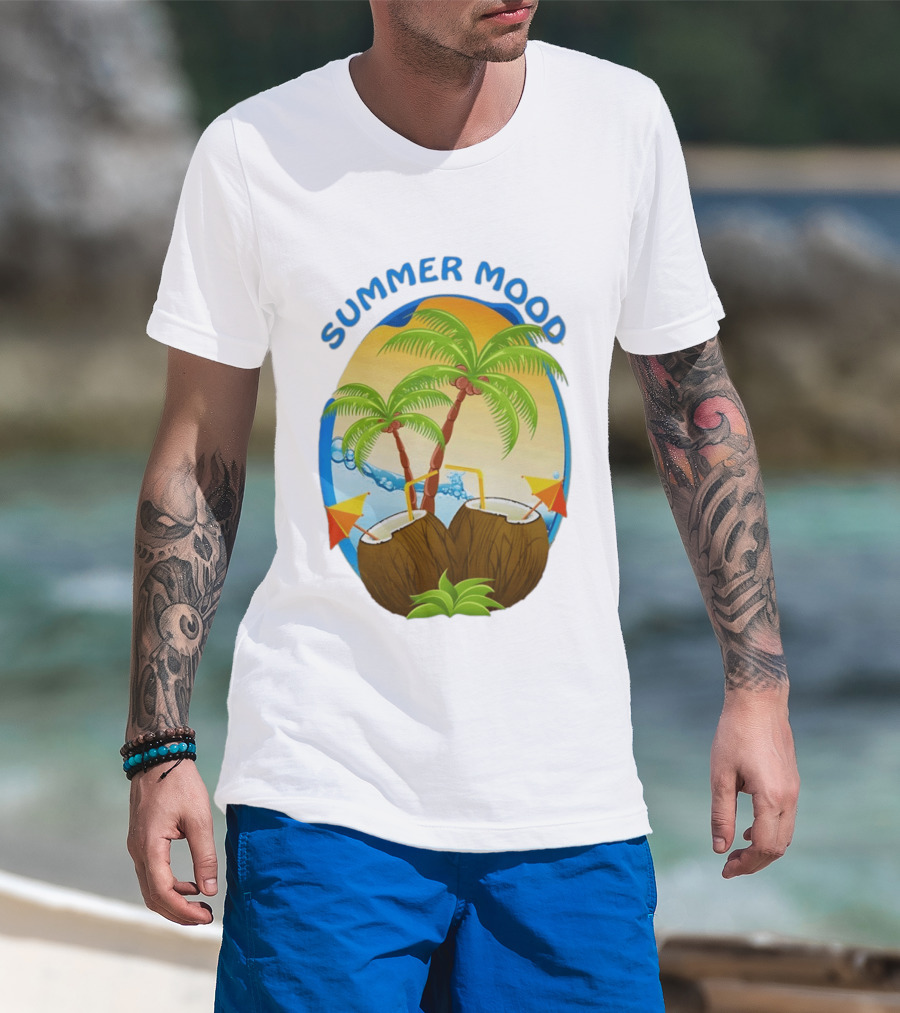 Summer Mood Tropical Palm And Coconut Drink Fiesta T-Shirt