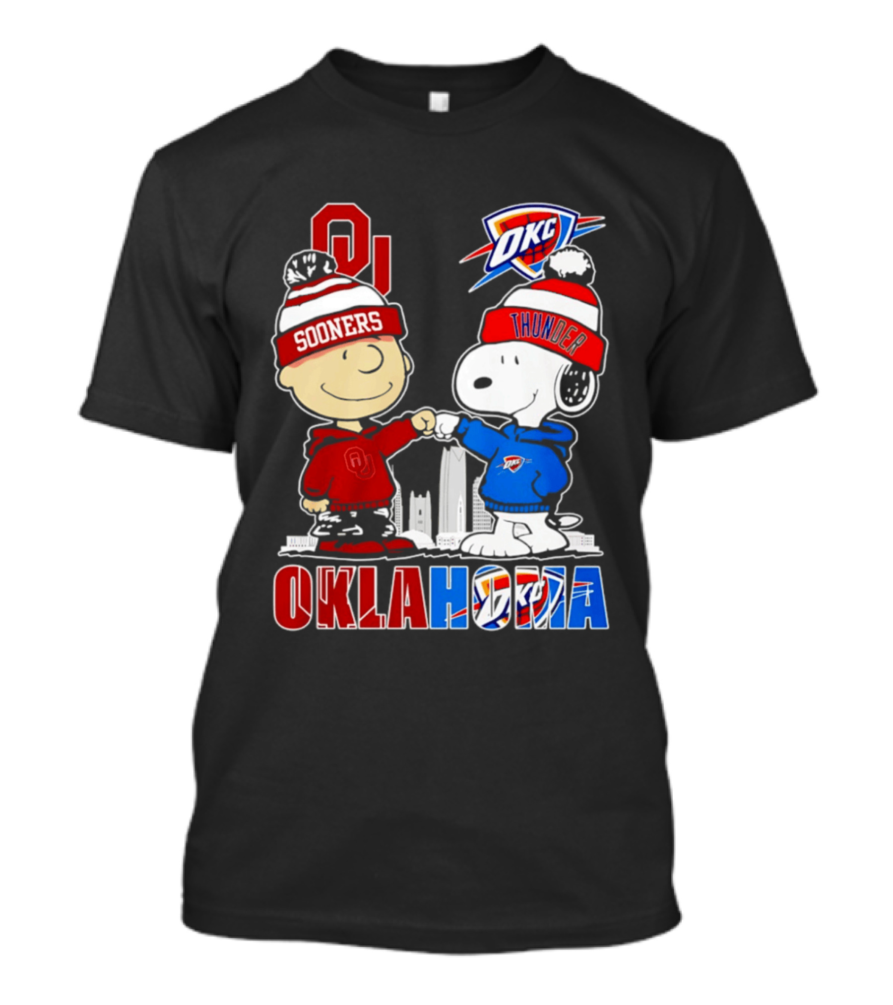 Oklahoma Sooners OU Snoopy OKC Thunder Unity Skyline T-Shirt
