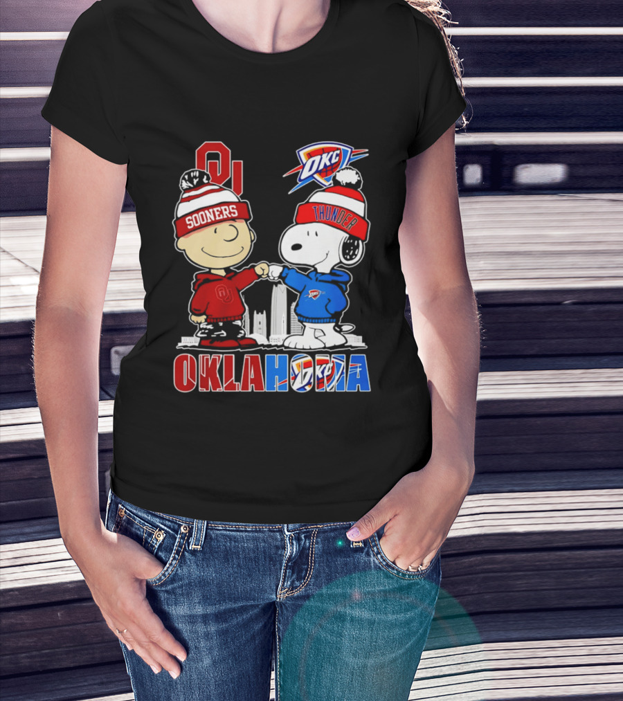 Oklahoma Sooners OU Snoopy OKC Thunder Unity Skyline T-Shirt
