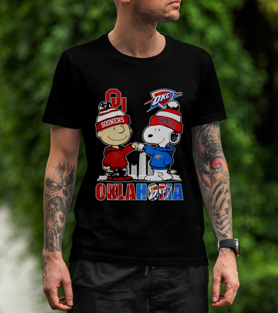 Oklahoma Sooners OU Snoopy OKC Thunder Unity Skyline T-Shirt