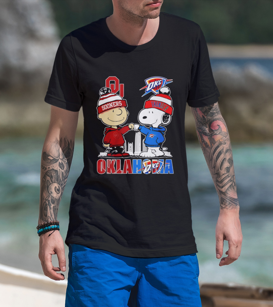 Oklahoma Sooners OU Snoopy OKC Thunder Unity Skyline T-Shirt