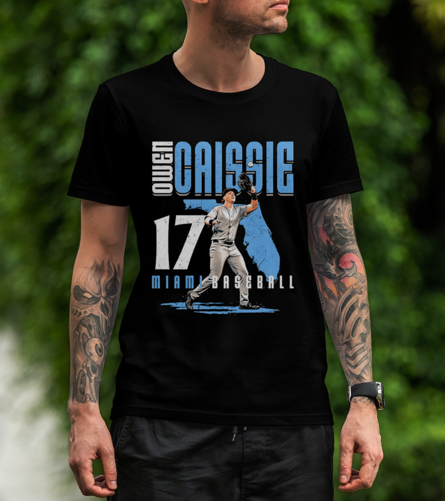 Owen Caissie 17 Miami Baseball Florida Map T-Shirt