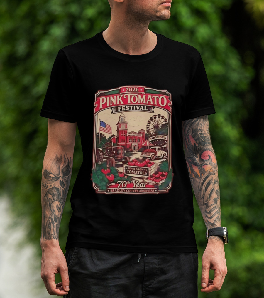 2026 Pink Tomato Festival 70th Year Warren Arkansas Bradley County Home Grown Tomatoes T-Shirt