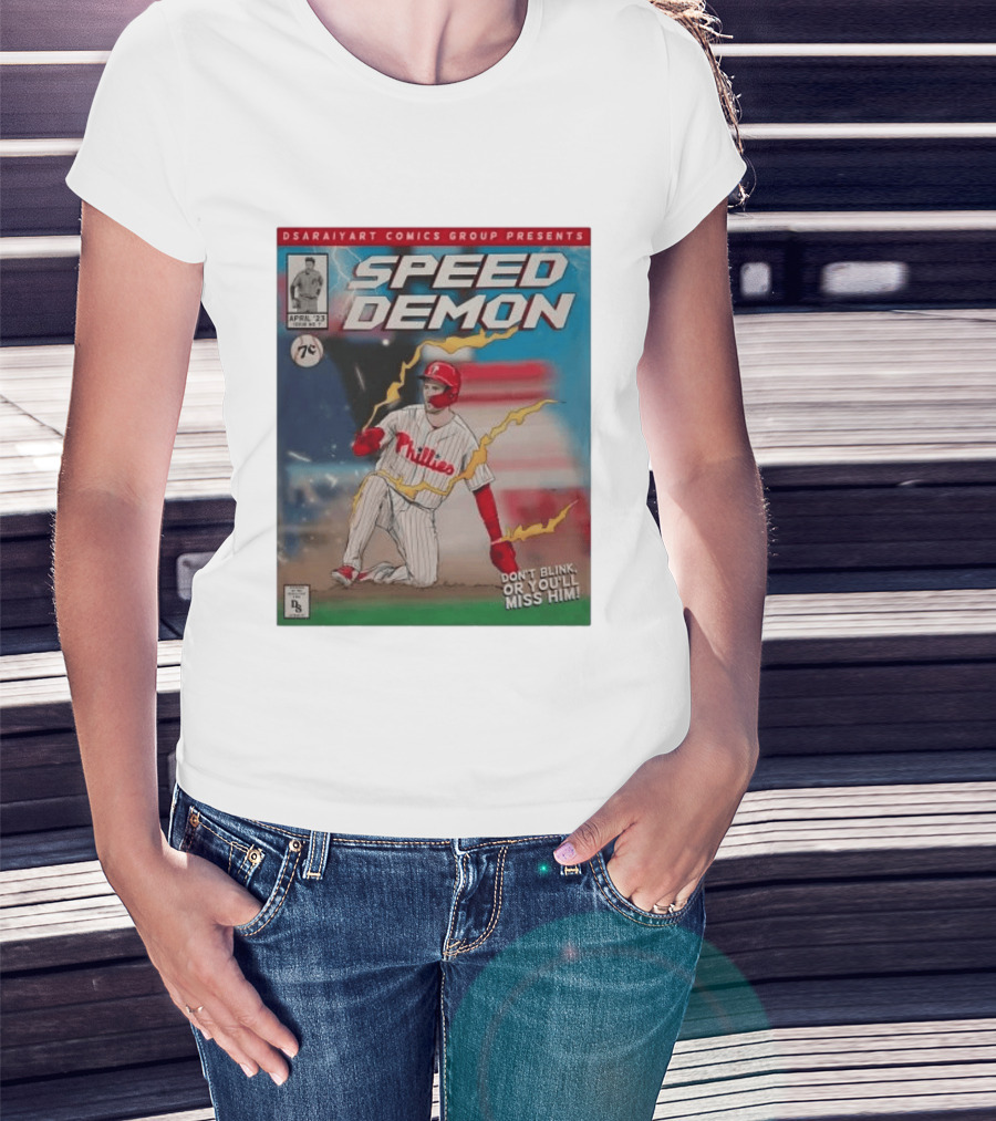 DSaraiyart Speed Demon Phillies April 23 Comics Group Don't Blink Trea Turner T-Shirt