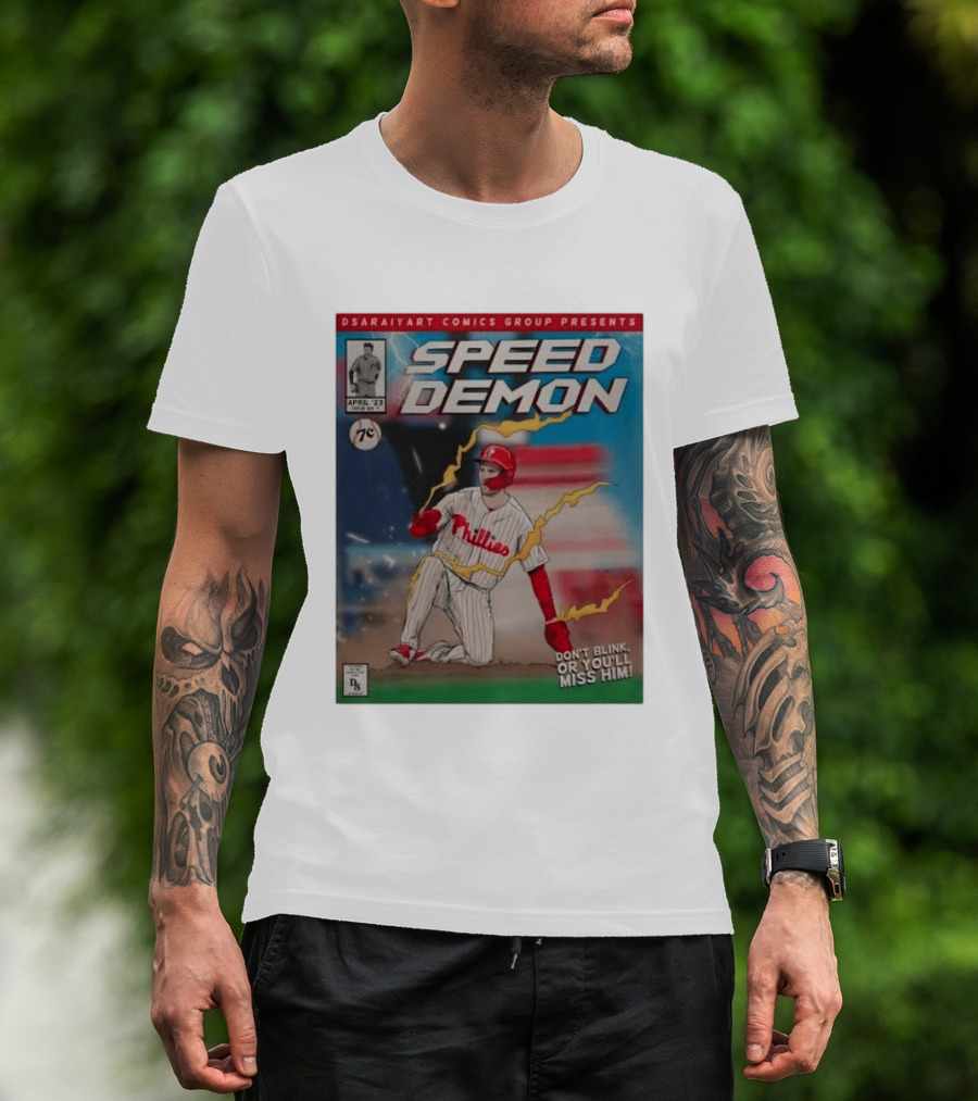 DSaraiyart Speed Demon Phillies April 23 Comics Group Don't Blink Trea Turner T-Shirt