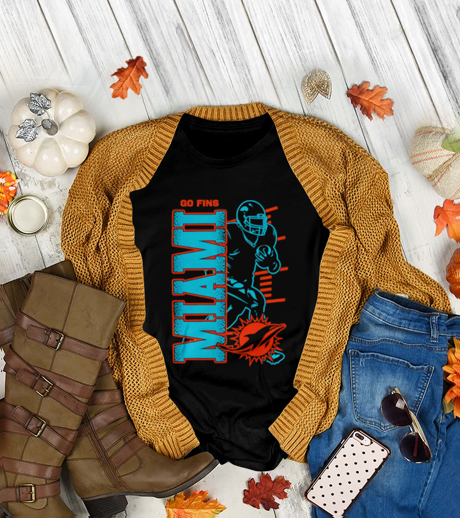 Miami Dolphins Go Fins Football Player T-Shirt