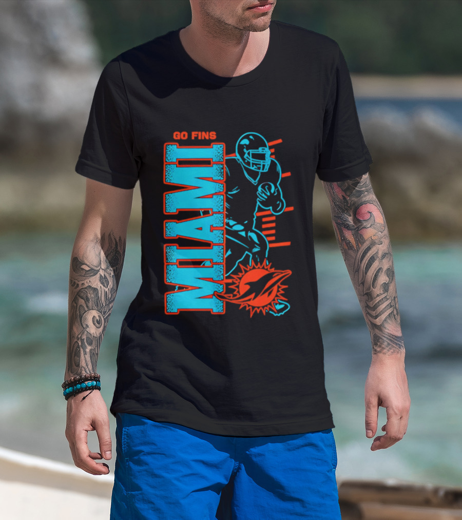 Miami Dolphins Go Fins Football Player T-Shirt
