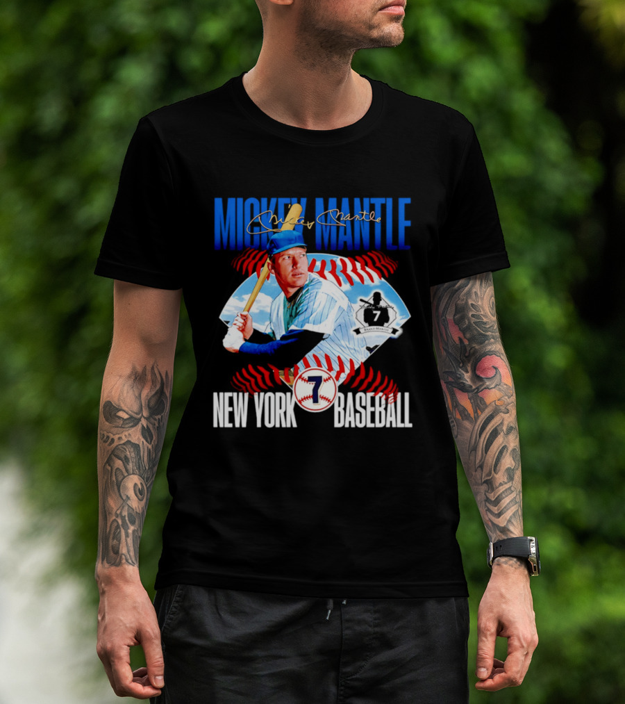 Mickey Mantle New York Baseball 7 Laces T-Shirt