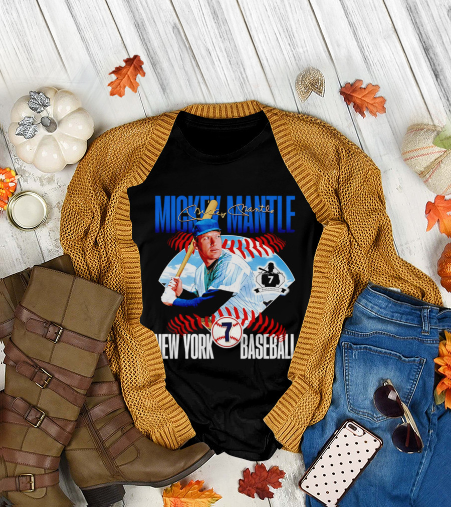 Mickey Mantle New York Baseball 7 Laces T-Shirt
