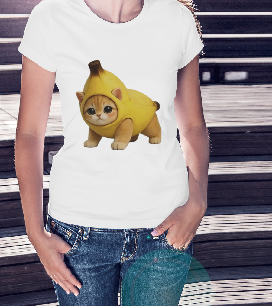 Banana Kitty Cute Cat In Fruit Costume T-Shirt