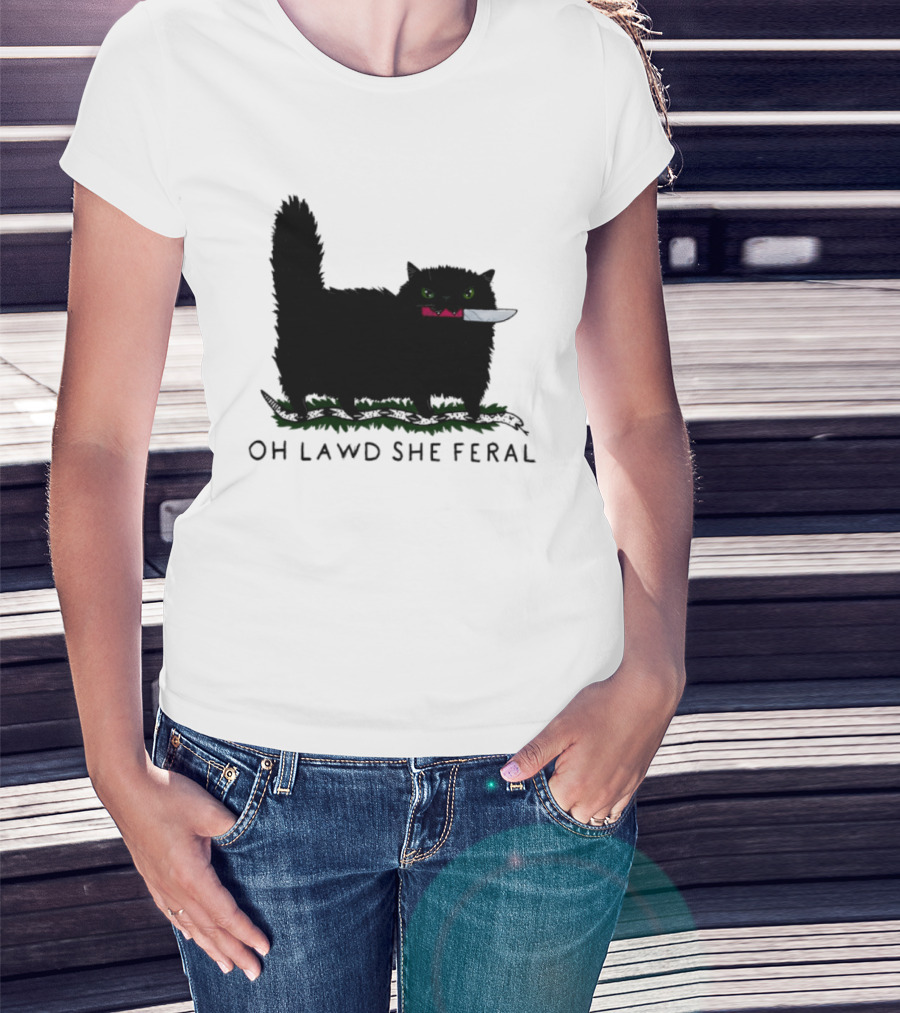 Oh Lawd She Feral Cat Knife Snake T-Shirt