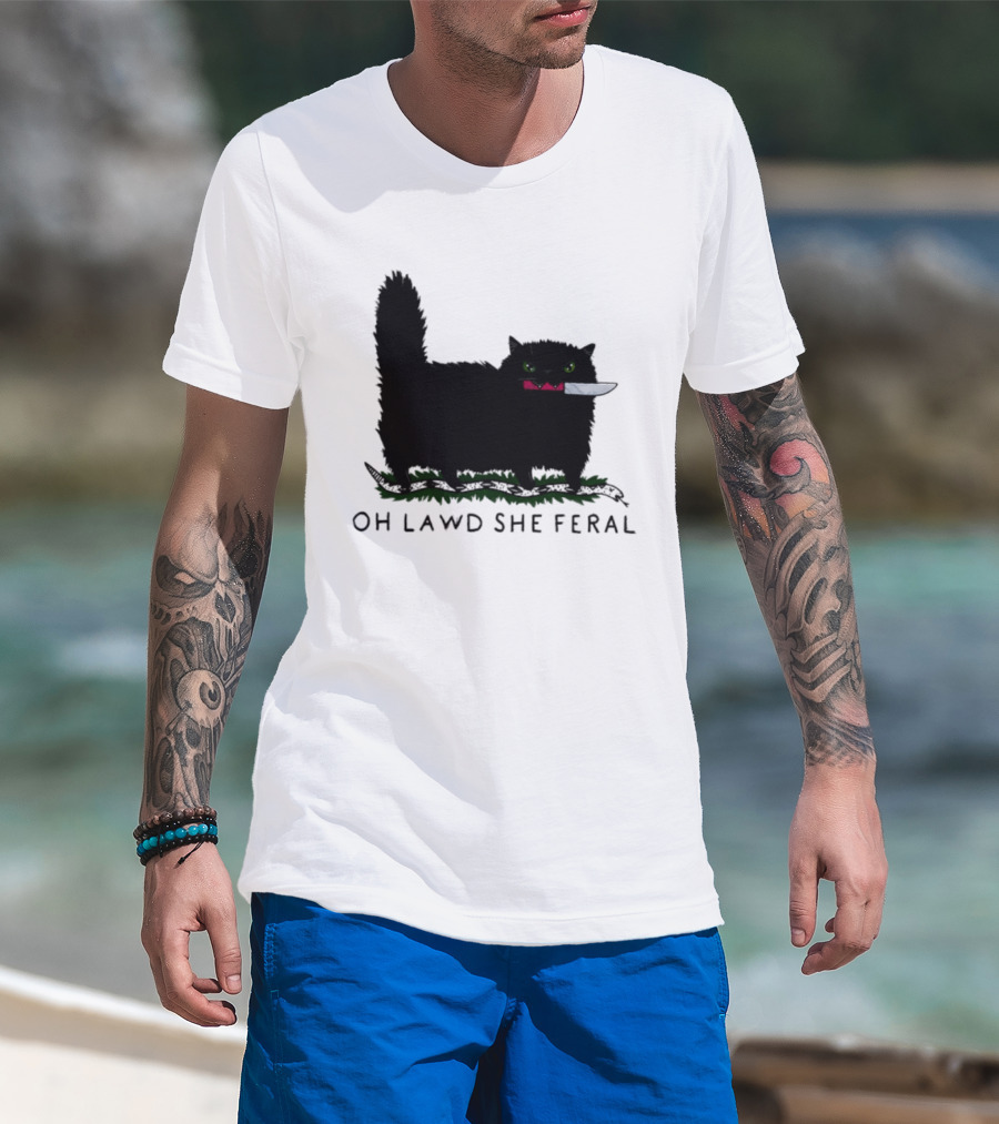 Oh Lawd She Feral Cat Knife Snake T-Shirt