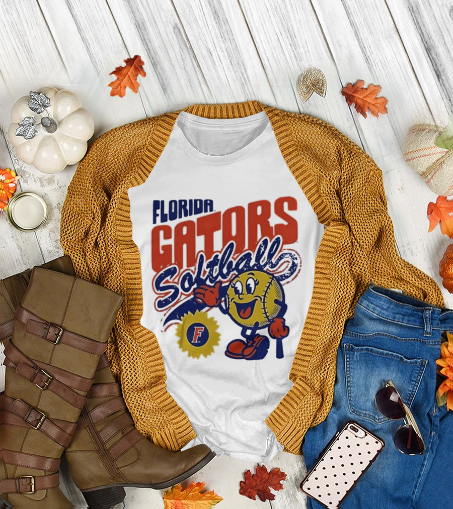 Florida Gators Softball Sunflower Vintage Cartoon Baseball T-Shirt