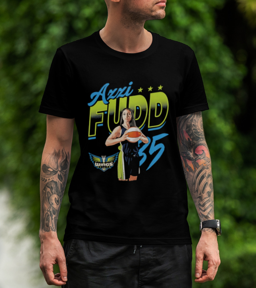 Azzi Fudd 35 Dallas Wings WNBA Player Pose With Stars And Wings T-Shirt
