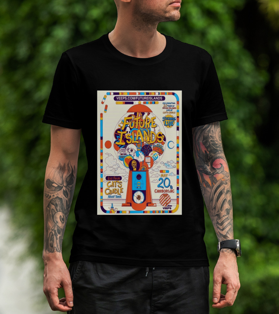 Future Islands Live At Cat's Cradle Carrboro NC May 20 Celebrating 20 Years Streaming Veeps T-Shirt