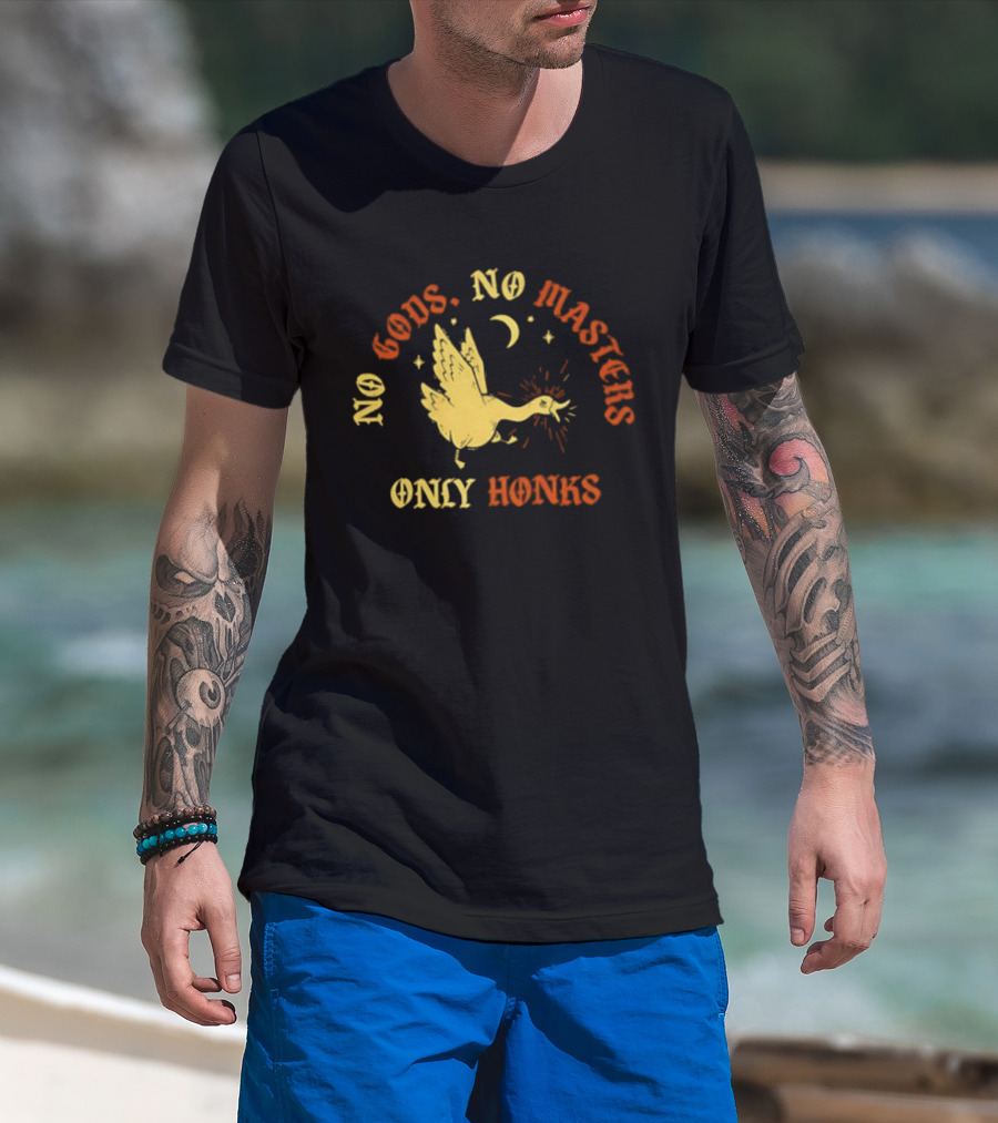No Gods No Masters Goose Only Honks Crescent Moon And Stars T-Shirt