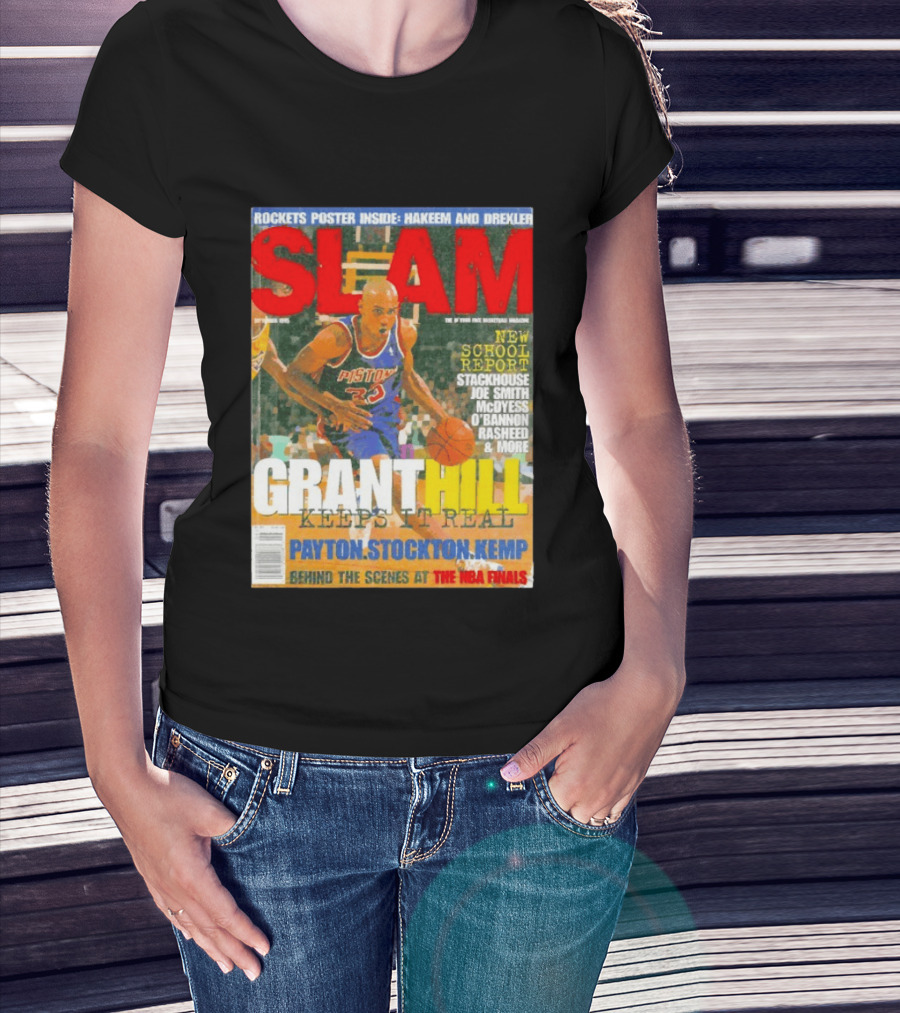 SLAM Granthill Keeps It Real Payton Stockton Kemp Pistons Basketball NBA Finals Hakeem Drexler T-Shirt