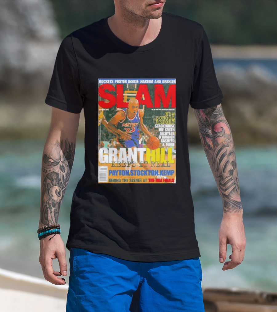 SLAM Granthill Keeps It Real Payton Stockton Kemp Pistons Basketball NBA Finals Hakeem Drexler T-Shirt
