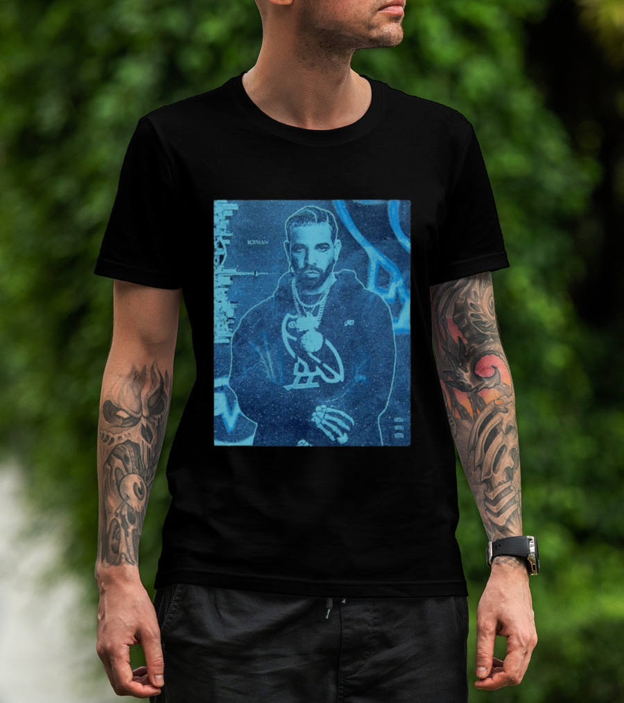 ICEMAN Owl Graphic Drake Blue Portrait With City Skyline T-Shirt